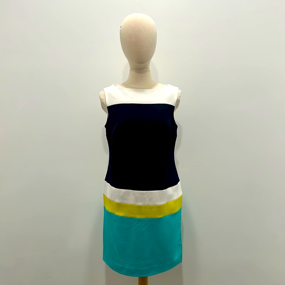 ROZ & ALI COLOR BLOCKED MIDI DRESS, SIZE 10